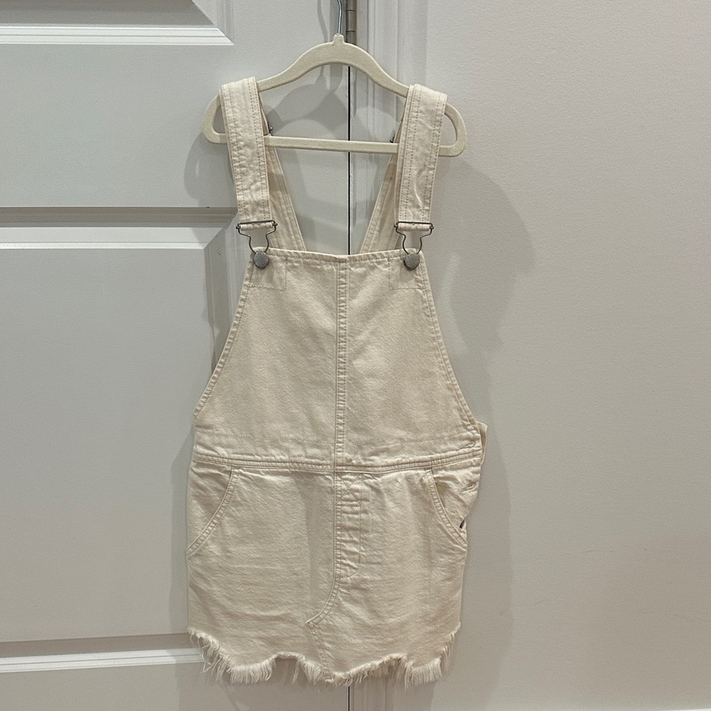 FREE PEOPLE WAIST 0 White Denim Overalls Skirt